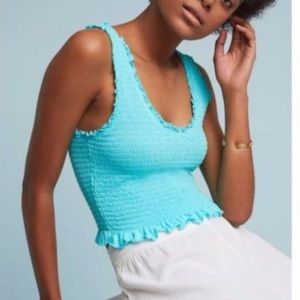Anthropologie Floreat Smocked Tank Top in Aqua